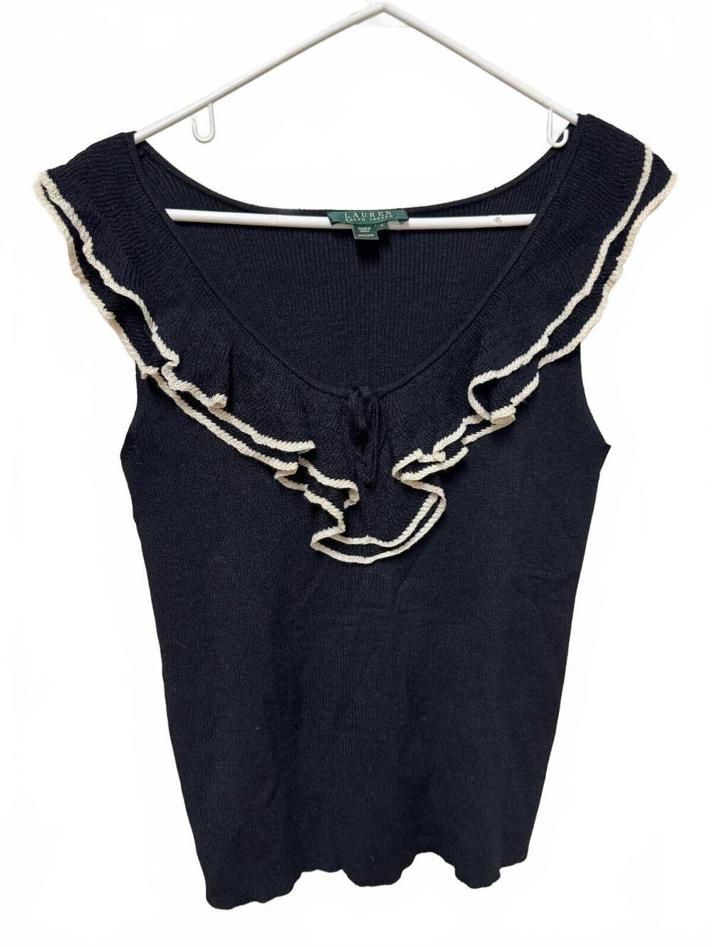 Lauren Ralph Lauren 100% Silk Ruffle Trim Knit Tank Top